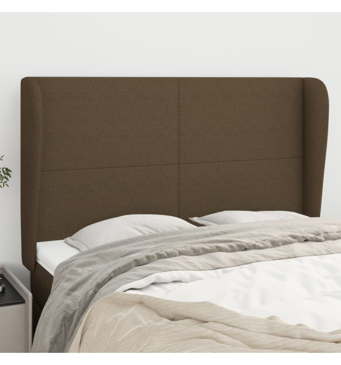 Tête de lit avec oreilles Marron foncé 147x23x118/128 cm Tissu | Mobilier & Déco