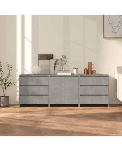 Buffets 3 pcs Gris béton Bois d'ingénierie | Mobilier & Déco