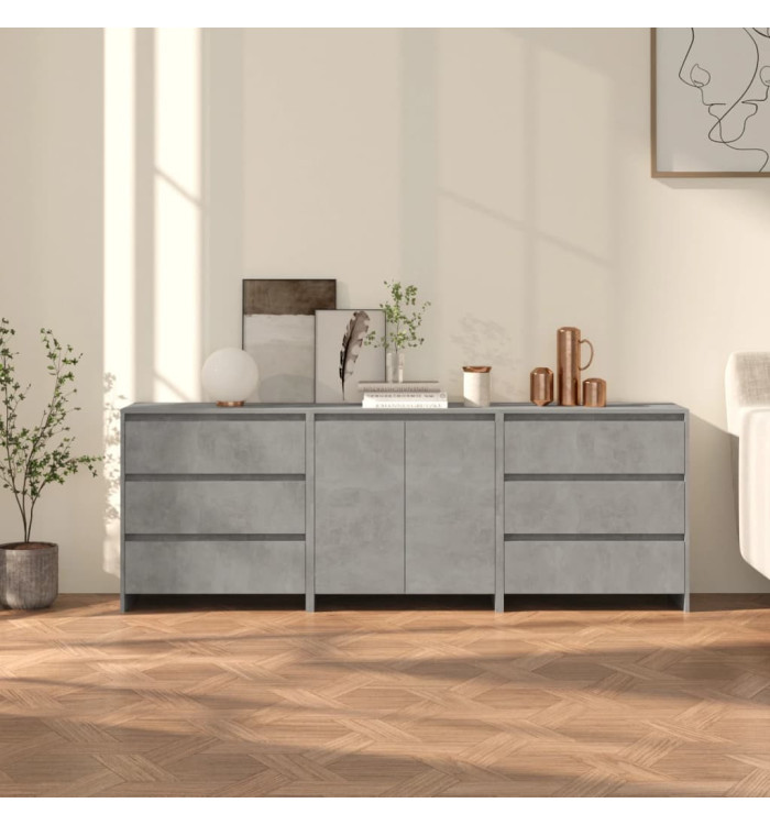 Buffets 3 pcs Gris béton Bois d'ingénierie | Mobilier & Déco