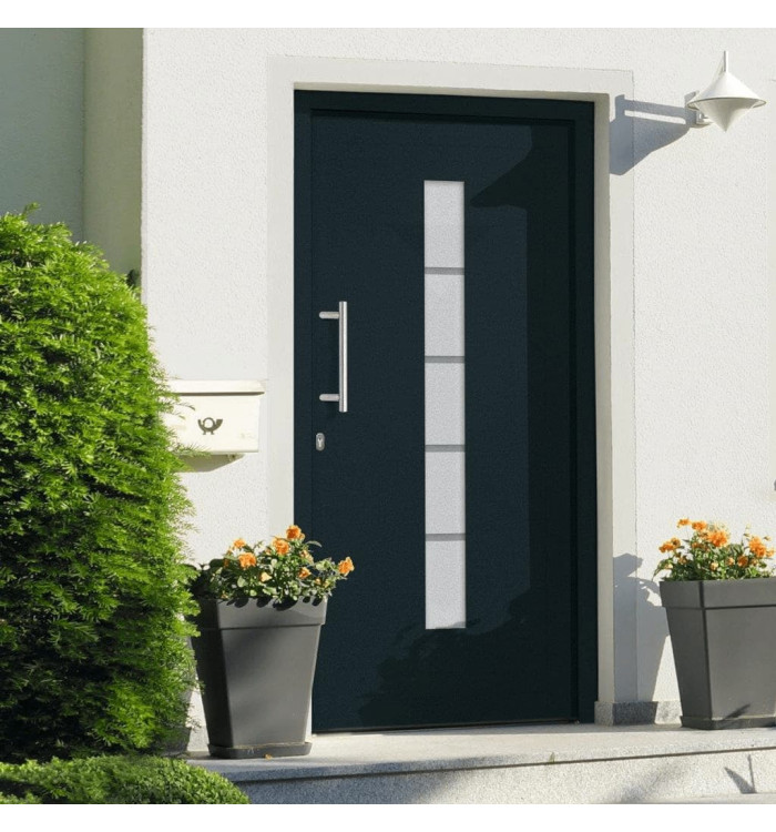 Porte d'entrée Aluminium et PVC Anthracite 100x200 cm | Mobilier & Déco
