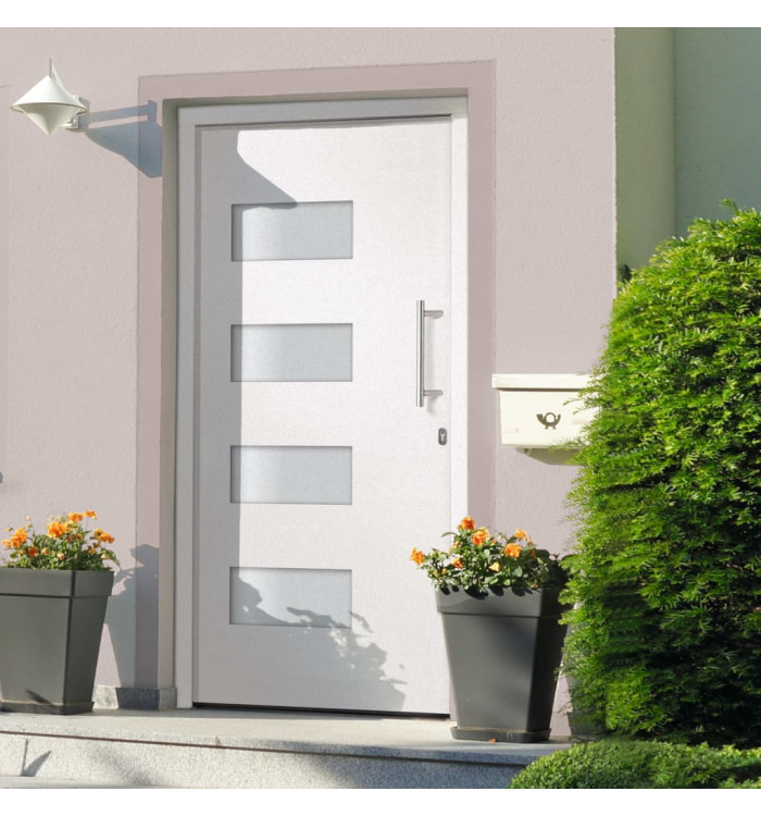 Porte d'entrée Aluminium et PVC Blanc 110x210 cm | Mobilier & Déco
