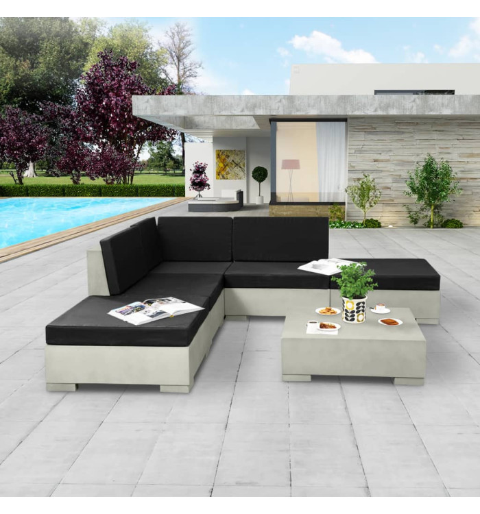 Salon de jardin 6 pcs avec coussins gris béton | Mobilier & Déco