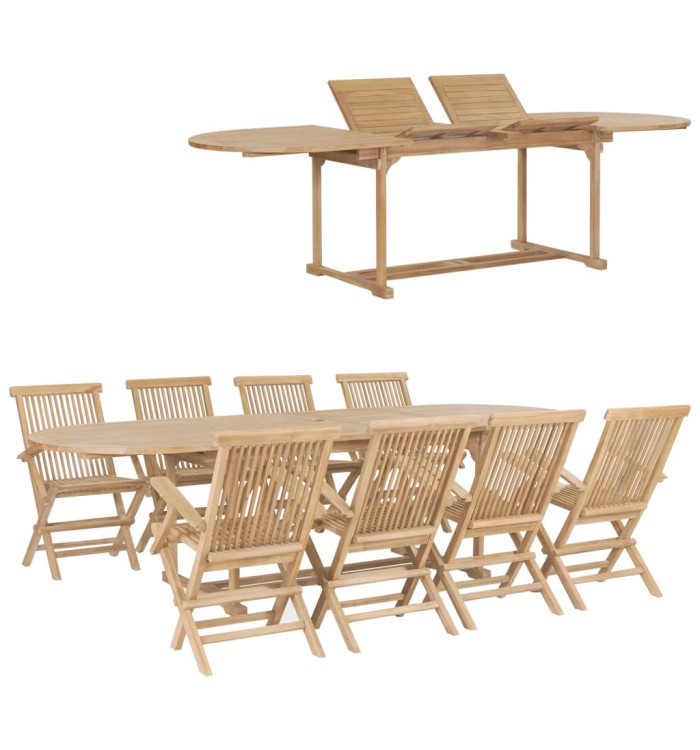 Ensemble à manger de jardin 9 pcs 180-280x100x75 cm Teck massif | Mobilier & Déco