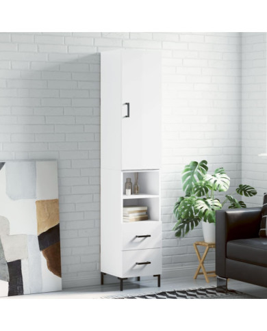 Buffet haut Blanc brillant 34,5x34x180 cm Bois d'ingénierie | Mobilier & Déco