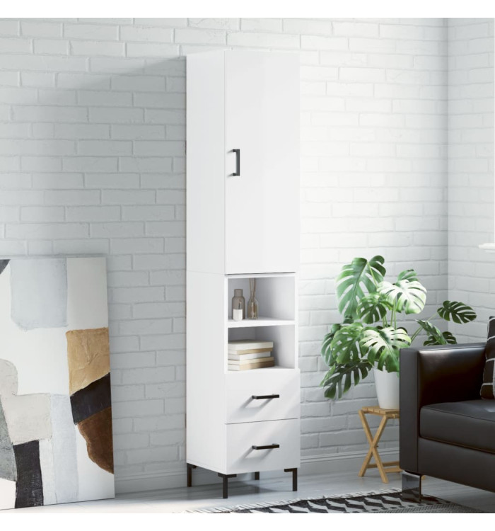 Buffet haut Blanc brillant 34,5x34x180 cm Bois d'ingénierie | Mobilier & Déco