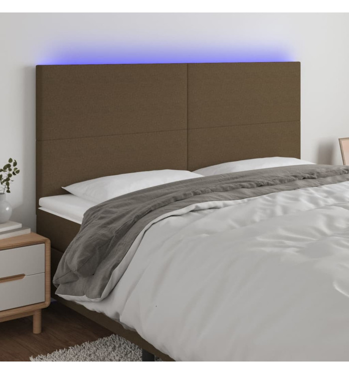 Tête de lit à LED Marron foncé 160x5x118/128 cm Tissu | Mobilier & Déco