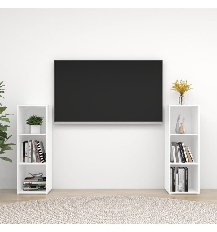 Meubles TV 2 pcs Blanc 107x35x37 cm Bois d'ingénierie | Mobilier & Déco