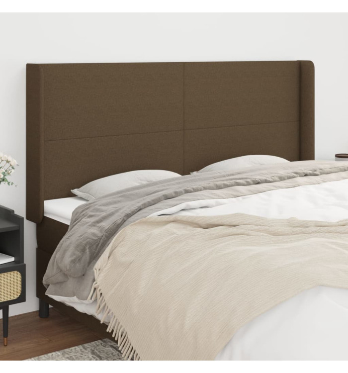 Tête de lit avec oreilles Marron foncé 163x16x118/128 cm Tissu | Mobilier & Déco