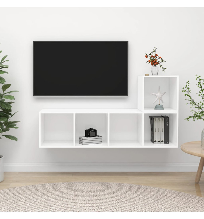 Ensemble de meuble TV 2 pcs Blanc Bois d'ingénierie | Mobilier & Déco