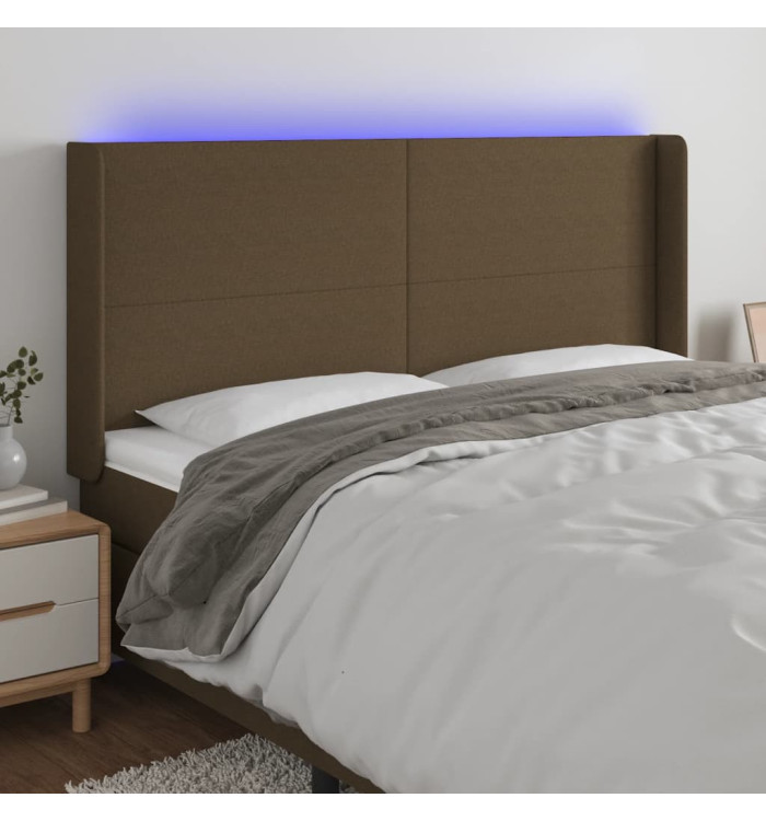Tête de lit à LED Marron foncé 163x16x118/128 cm Tissu | Mobilier & Déco