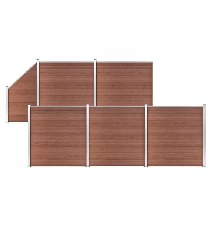 Ensemble de clôture WPC 5 Carré + 1 Incliné 965 x 186 cm Marron | Mobilier & Déco