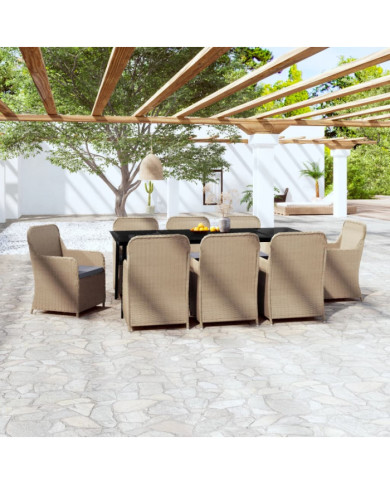 Ensemble à manger de jardin avec coussins 9 pcs marron | Mobilier & Déco