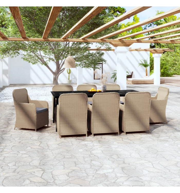 Ensemble à manger de jardin avec coussins 9 pcs marron | Mobilier & Déco