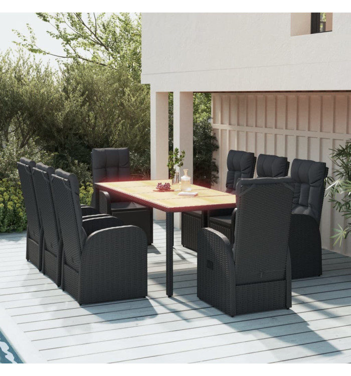 Ensemble à manger de jardin 9pcs coussins noir résine tressée | Mobilier & Déco