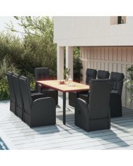 Ensemble à manger de jardin 9pcs coussins noir résine tressée | Mobilier & Déco