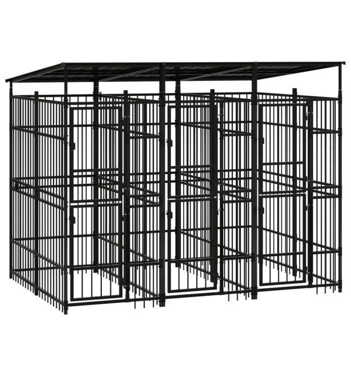 Chenil d'extérieur avec toit pour chiens Acier 5,53 m² | Mobilier & Déco