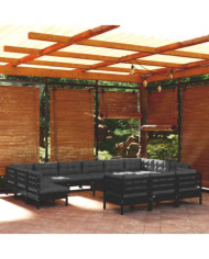 Salon de jardin 14 pcs avec coussins Noir Bois de pin | Mobilier & Déco