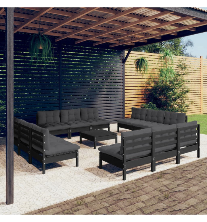 Salon de jardin 13 pcs avec coussins anthracite bois de pin | Mobilier & Déco