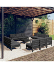 Salon de jardin 13 pcs avec coussins anthracite bois de pin | Mobilier & Déco