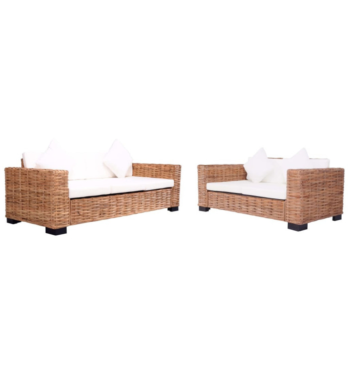 Ensemble de canapés de jardin 2 pcs avec coussins Rotin naturel | Mobilier & Déco