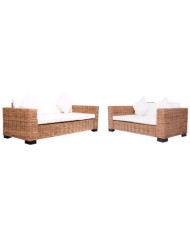 Ensemble de canapés de jardin 2 pcs avec coussins Rotin naturel | Mobilier & Déco