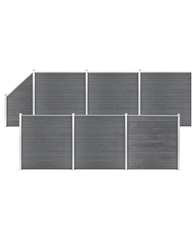 Ensemble de clôture WPC 6 Carré + 1 Incliné 1138x186 cm Gris | Mobilier & Déco