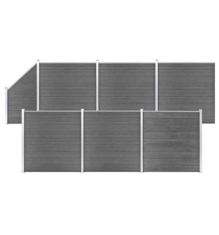 Ensemble de clôture WPC 6 Carré + 1 Incliné 1138x186 cm Gris | Mobilier & Déco