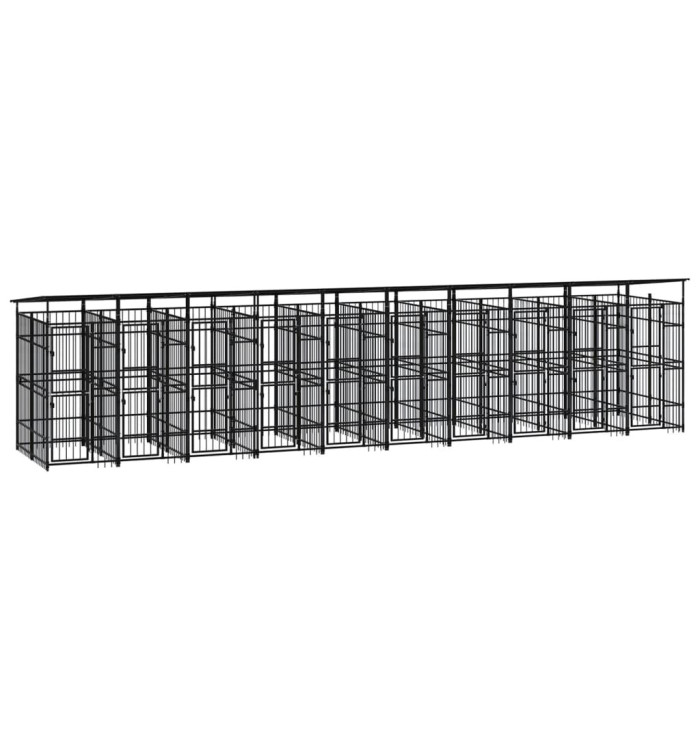 Chenil d'extérieur avec toit pour chiens Acier 18,43 m² | Mobilier & Déco