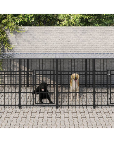 Chenil d'extérieur avec toit pour chiens Acier 18,77 m² | Mobilier & Déco