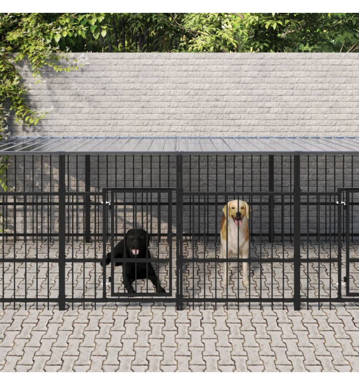 Chenil d'extérieur avec toit pour chiens Acier 18,77 m² | Mobilier & Déco