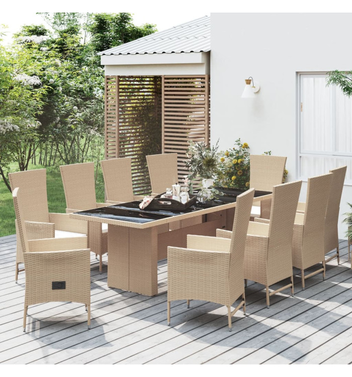 Ensemble à manger de jardin et coussins 11 pcs beige poly rotin | Mobilier & Déco