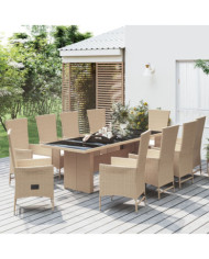 Ensemble à manger de jardin et coussins 11 pcs beige poly rotin | Mobilier & Déco