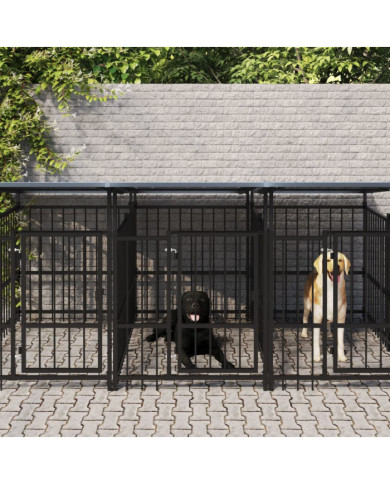 Chenil d'extérieur avec toit pour chiens Acier 13,14 m² | Mobilier & Déco