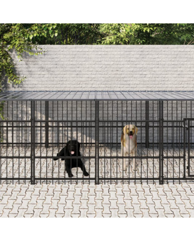 Chenil d'extérieur avec toit pour chiens Acier 13,14 m² | Mobilier & Déco