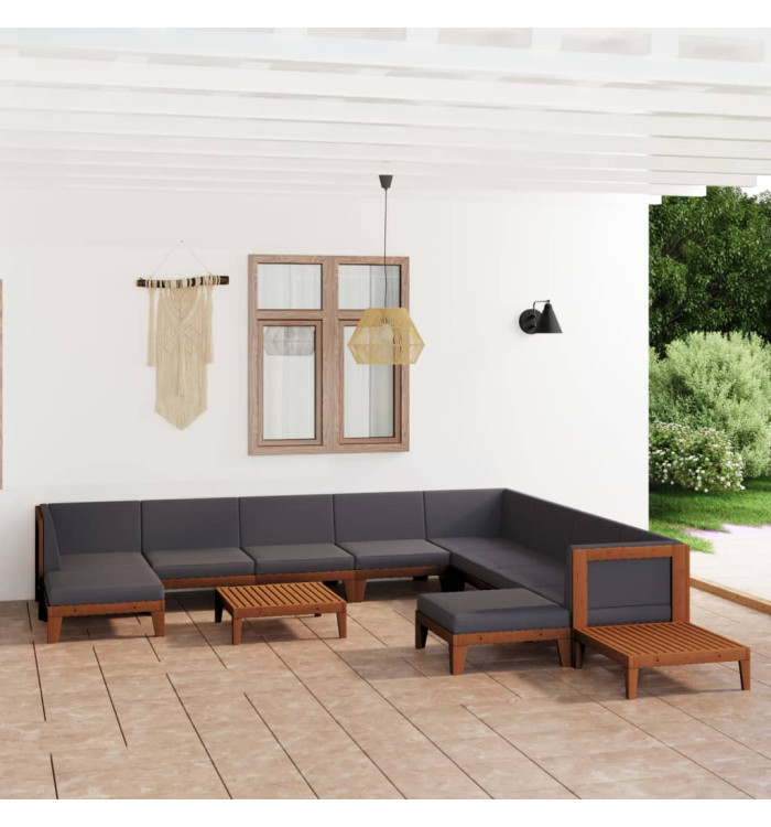 Salon de jardin 12 pcs avec coussins Bois d'acacia solide | Mobilier & Déco