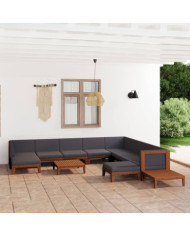 Salon de jardin 12 pcs avec coussins Bois d'acacia solide | Mobilier & Déco