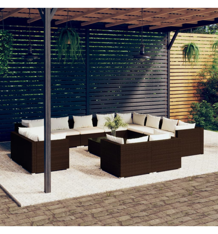 Salon de jardin 13 pcs avec coussins Marron Résine tressée | Mobilier & Déco