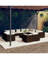 Salon de jardin 13 pcs avec coussins Marron Résine tressée | Mobilier & Déco