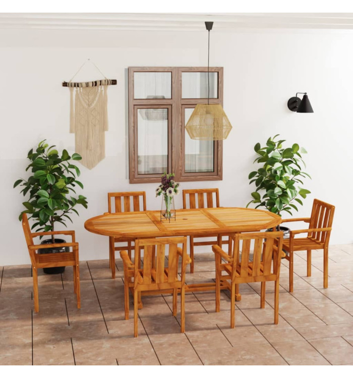 Ensemble à manger de jardin 7 pcs Bois de teck massif | Mobilier & Déco