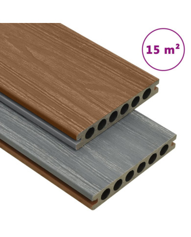 Panneaux de terrasse et accessoires WPC Marron/gris 15 m² 4 m | Mobilier & Déco