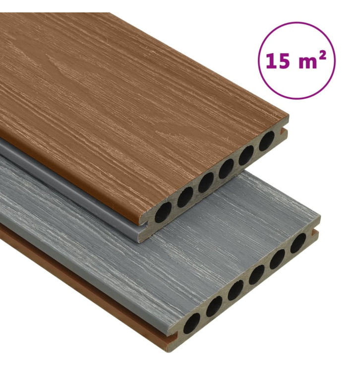 Panneaux de terrasse et accessoires WPC Marron/gris 15 m² 4 m | Mobilier & Déco