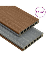 Panneaux de terrasse et accessoires WPC Marron/gris 15 m² 4 m | Mobilier & Déco