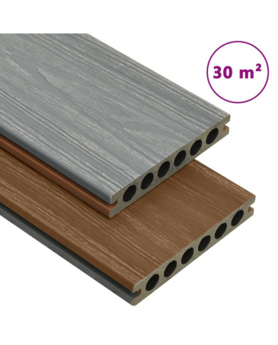 Panneaux de terrasse et accessoires WPC Marron/gris 30 m² 2,2 m | Mobilier & Déco