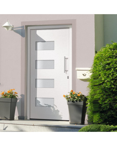 Porte d'entrée Aluminium et PVC Blanc 100x210 cm | Mobilier & Déco