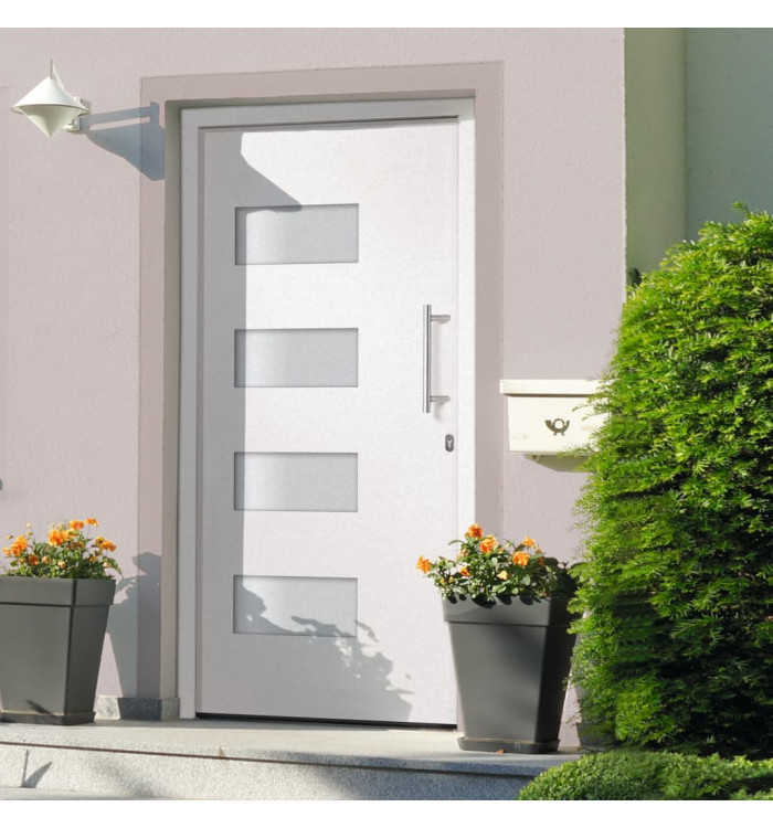 Porte d'entrée Aluminium et PVC Blanc 100x210 cm | Mobilier & Déco