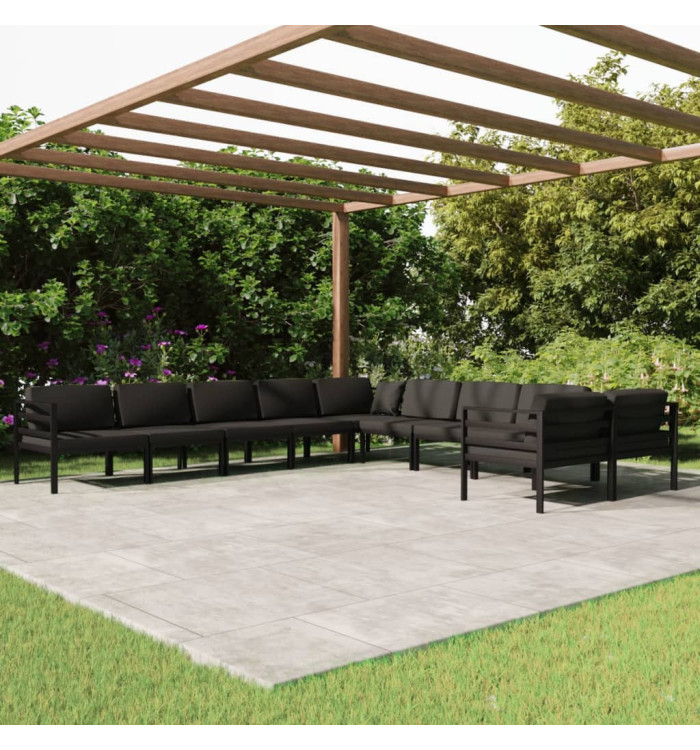Salon de jardin 10 pcs avec coussins Aluminium Anthracite | Mobilier & Déco