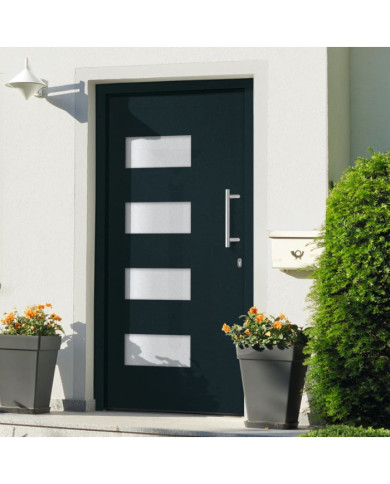Porte d'entrée Aluminium et PVC Anthracite 100x210 cm | Mobilier & Déco