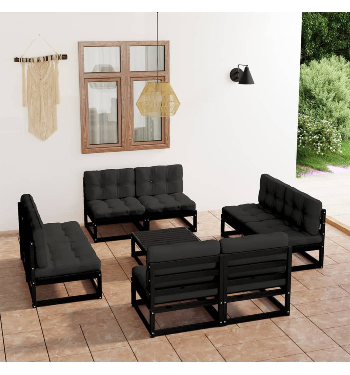 Salon de jardin 9 pcs avec coussins Bois de pin massif | Mobilier & Déco
