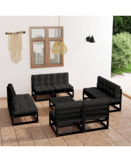 Salon de jardin 9 pcs avec coussins Bois de pin massif | Mobilier & Déco