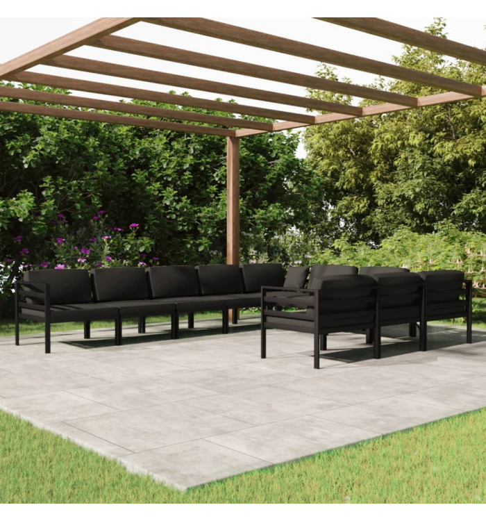 Salon de jardin 10 pcs avec coussins Aluminium Anthracite | Mobilier & Déco